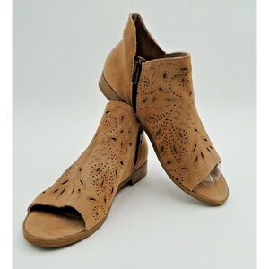 Coolway Shoes US 7 Booties Ankle Open Toe Suede Paisley Laser Cut Tan